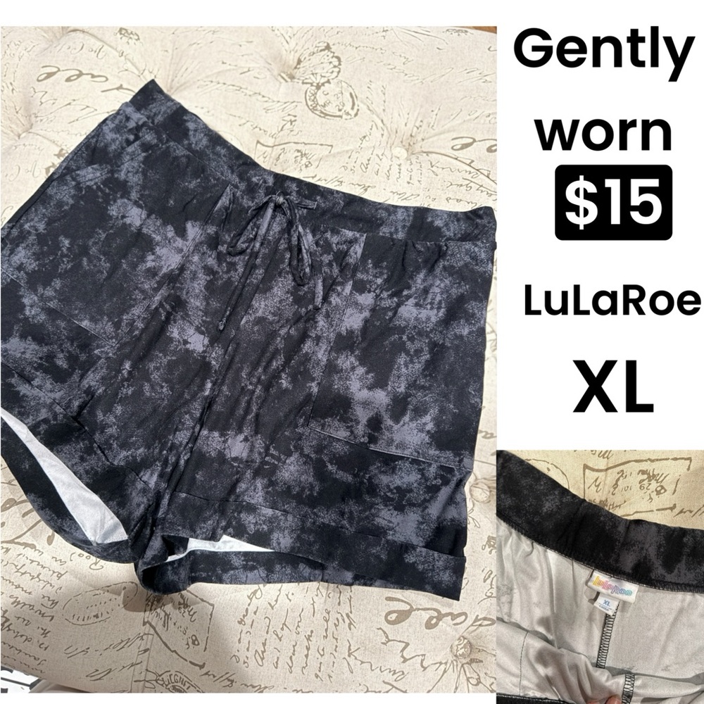 LuLaRoe Women's Black and Gray Tie-Dye cuffed Shorts